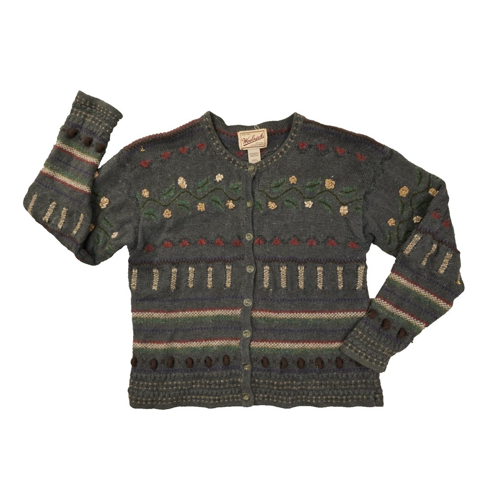 Vintage Woolrich Wool Blend Cardigan Sweater Women's Medium Grey Cottage